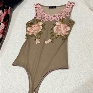 Fashion Nova Pink and Brown Floral Bodysuit